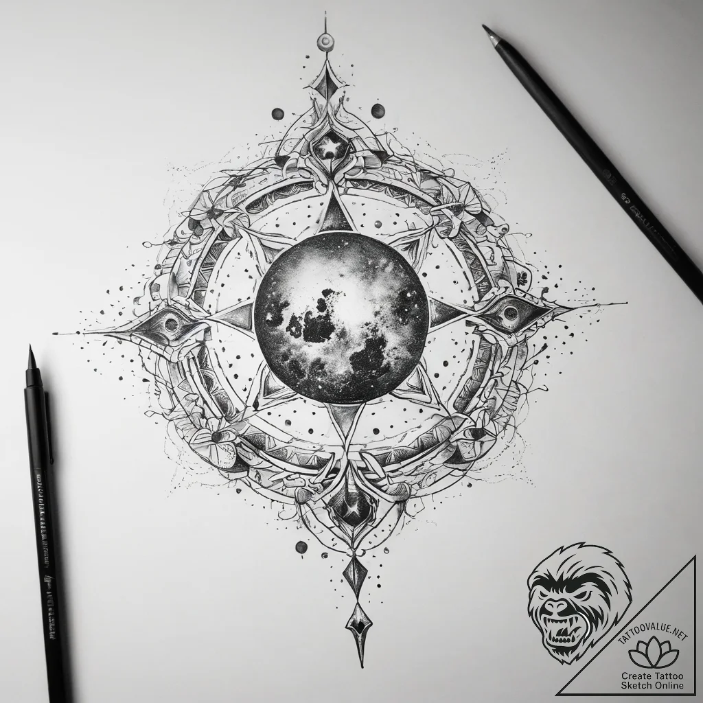 Tattoo sketch cosmic ground - tattoo sketch (№1758101727_0, 17.09.2025 09:35) — tattoovalue.net