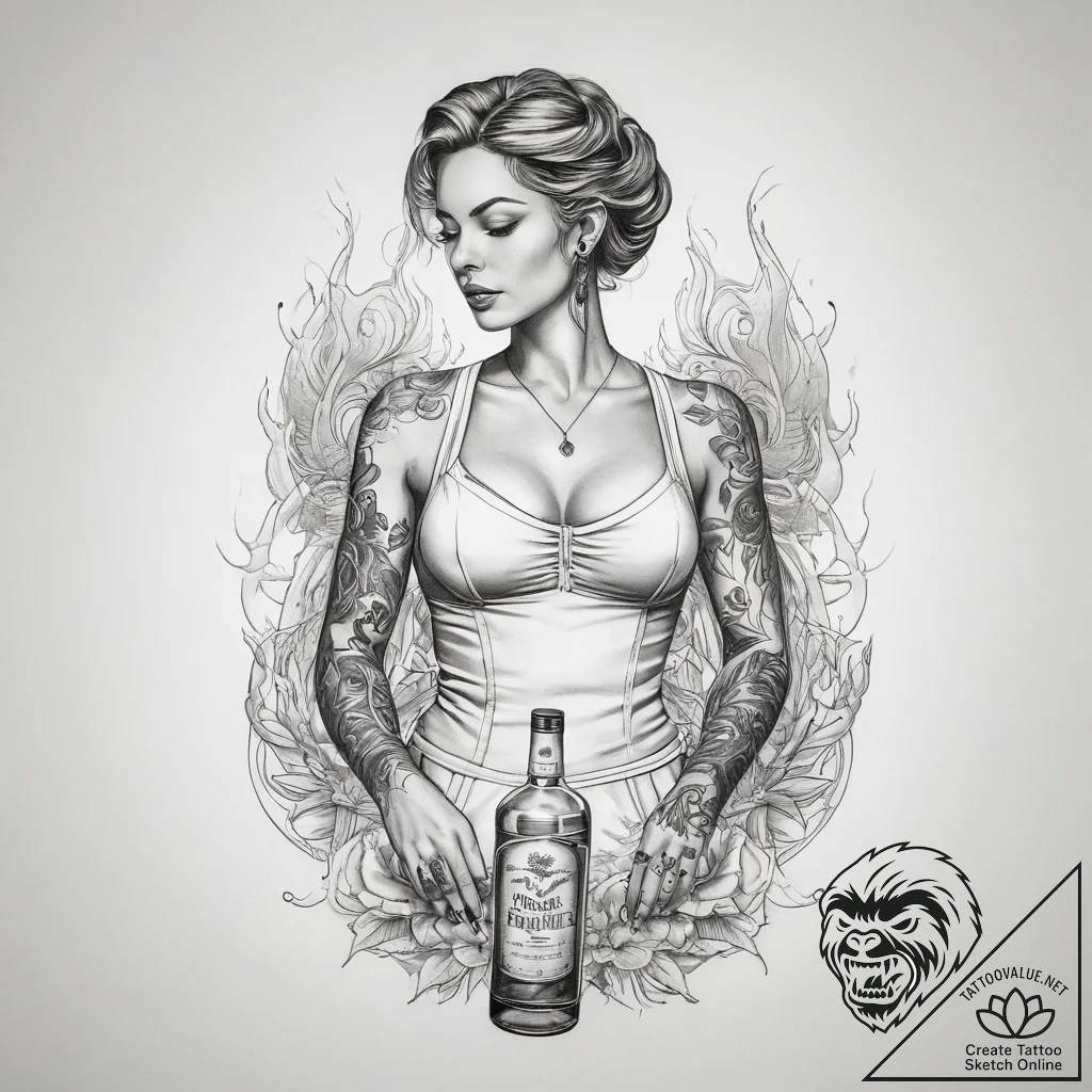 Tattoo sketch bartender flaming drink, tattoo... - tattoo sketch (№1758102723_0, 17.09.2025 09:52) — tattoovalue.net