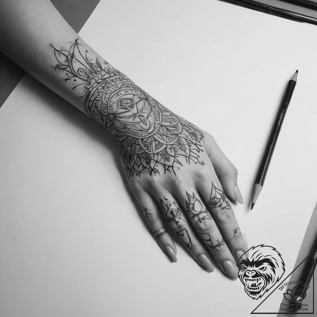 Tattoo sketch hands with a pencil - tattoo sketch (№1758103117_0, 17.09.2025 09:58) — tattoovalue.net