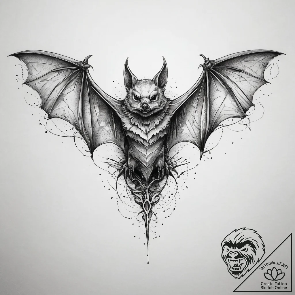 Tattoo sketch bat, tattoo flash sheet design,... - tattoo sketch (№1758106843_0, 17.09.2025 11:00) — tattoovalue.net