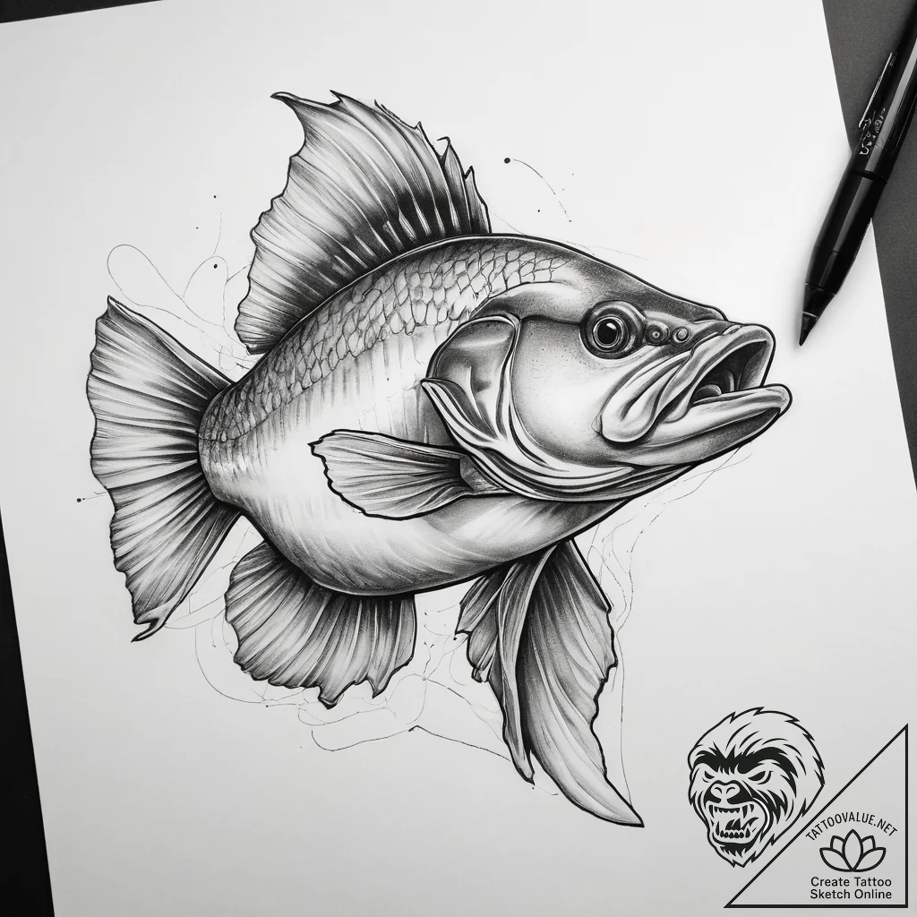 Tattoo sketch walleye - tattoo sketch (№1758107036_0, 17.09.2025 11:03) — tattoovalue.net