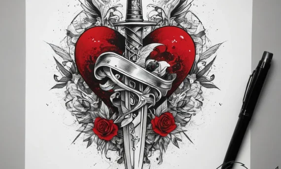 Tattoo sketch dagger in a heart, artistic tat... - tattoo sketch (№1758108791_0, 17.09.2025 11:33) — tattoovalue.net