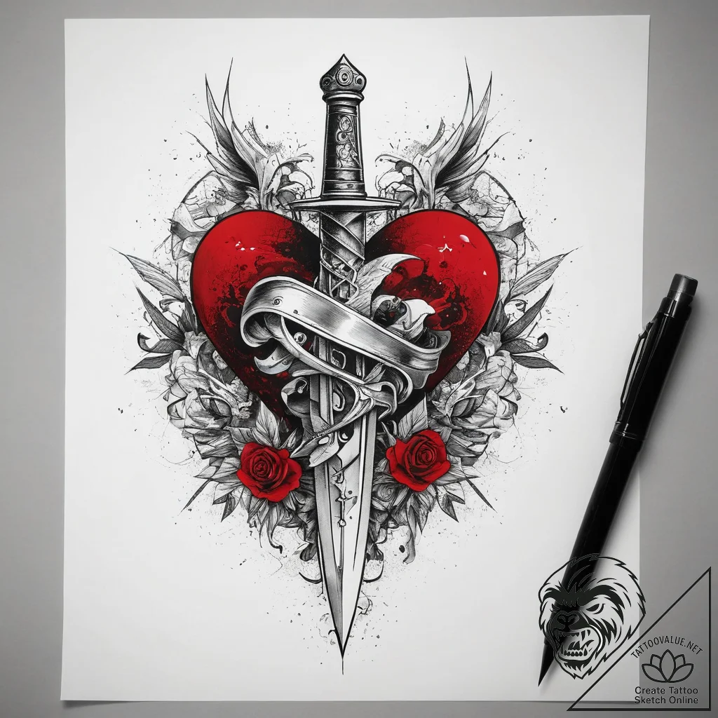 Tattoo sketch dagger in a heart, artistic tat... - tattoo sketch (№1758108791_0, 17.09.2025 11:33) — tattoovalue.net