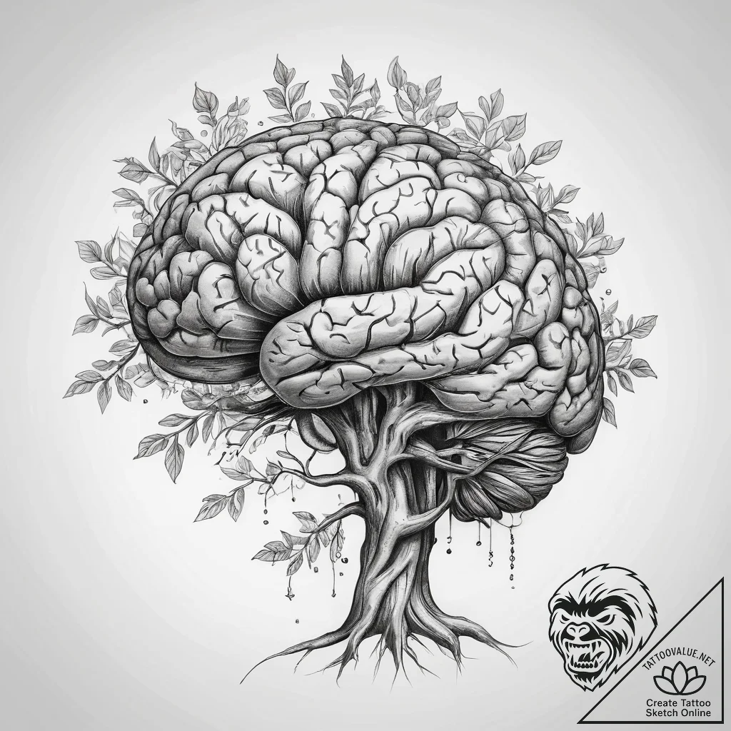 Tattoo sketch anatomical brain with a tree - tattoo sketch (№1758111340_0, 17.09.2025 12:15) — tattoovalue.net