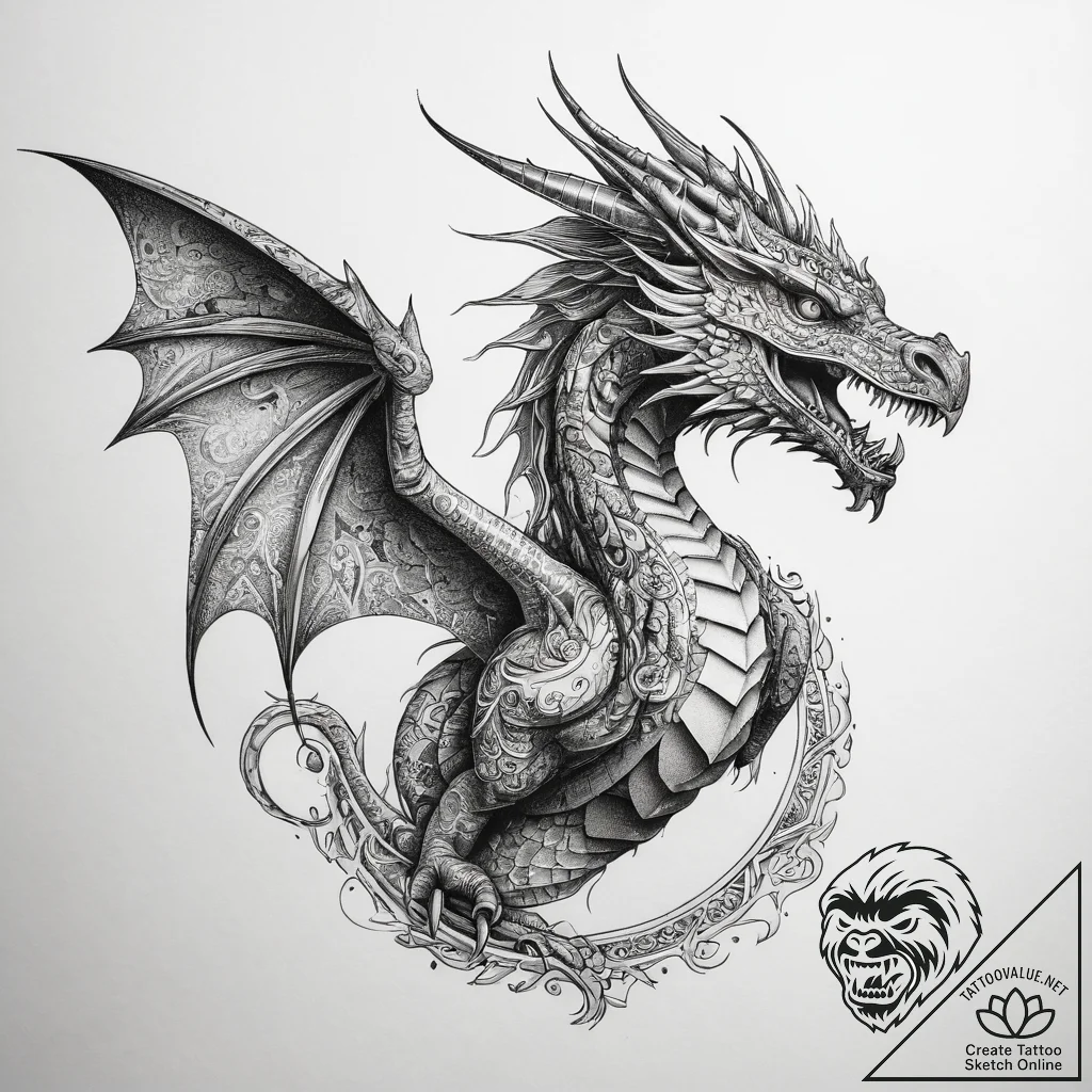 Tattoo sketch wyvern, artistic tattoo sketch,... - tattoo sketch (№1758113475_0, 17.09.2025 12:51) — tattoovalue.net