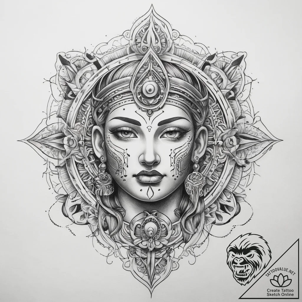 Tattoo sketch sacred depiction - tattoo sketch (№1758114255_0, 17.09.2025 13:04) — tattoovalue.net