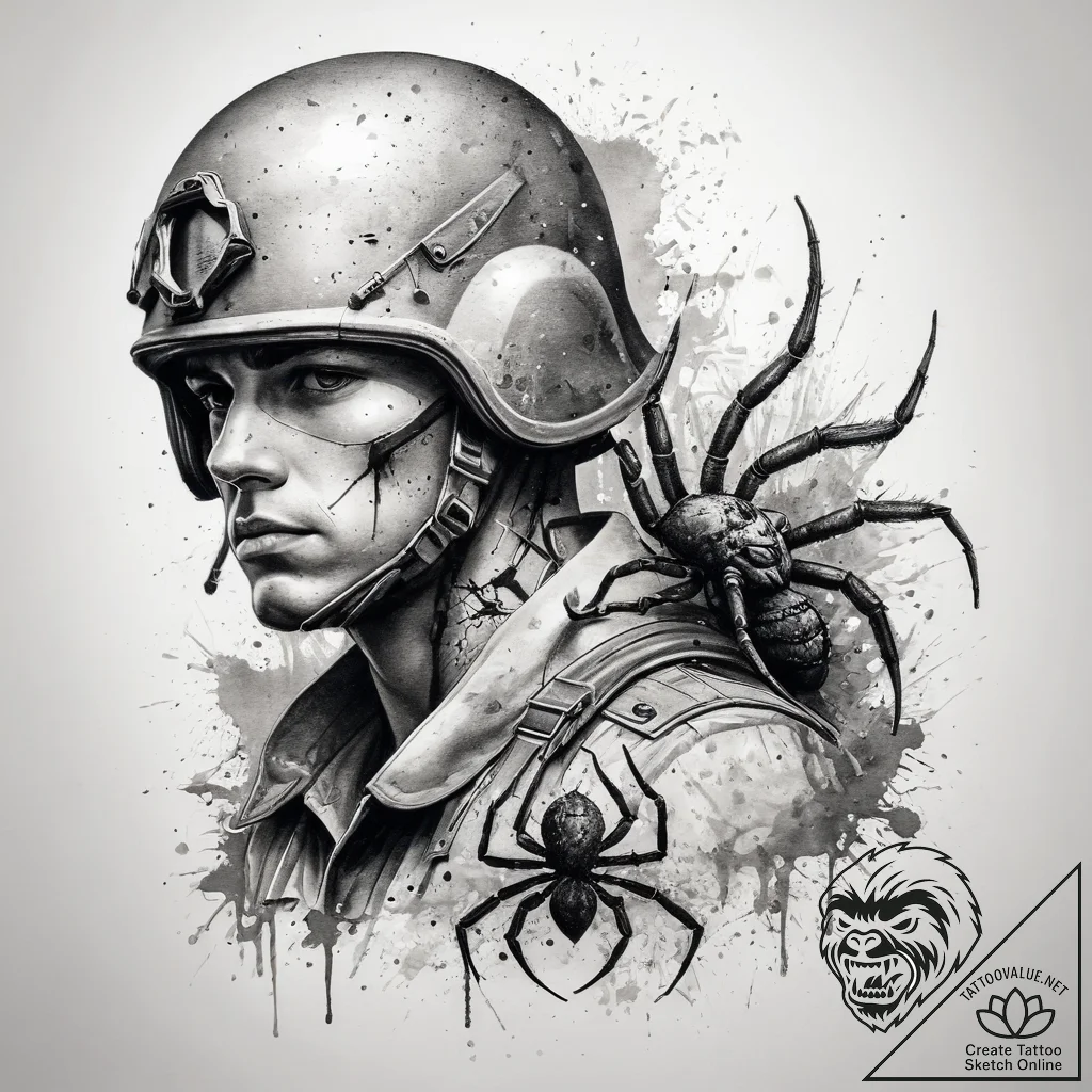 Tattoo sketch soldier with a spider, artistic... - tattoo sketch (№1758114448_0, 17.09.2025 13:07) — tattoovalue.net