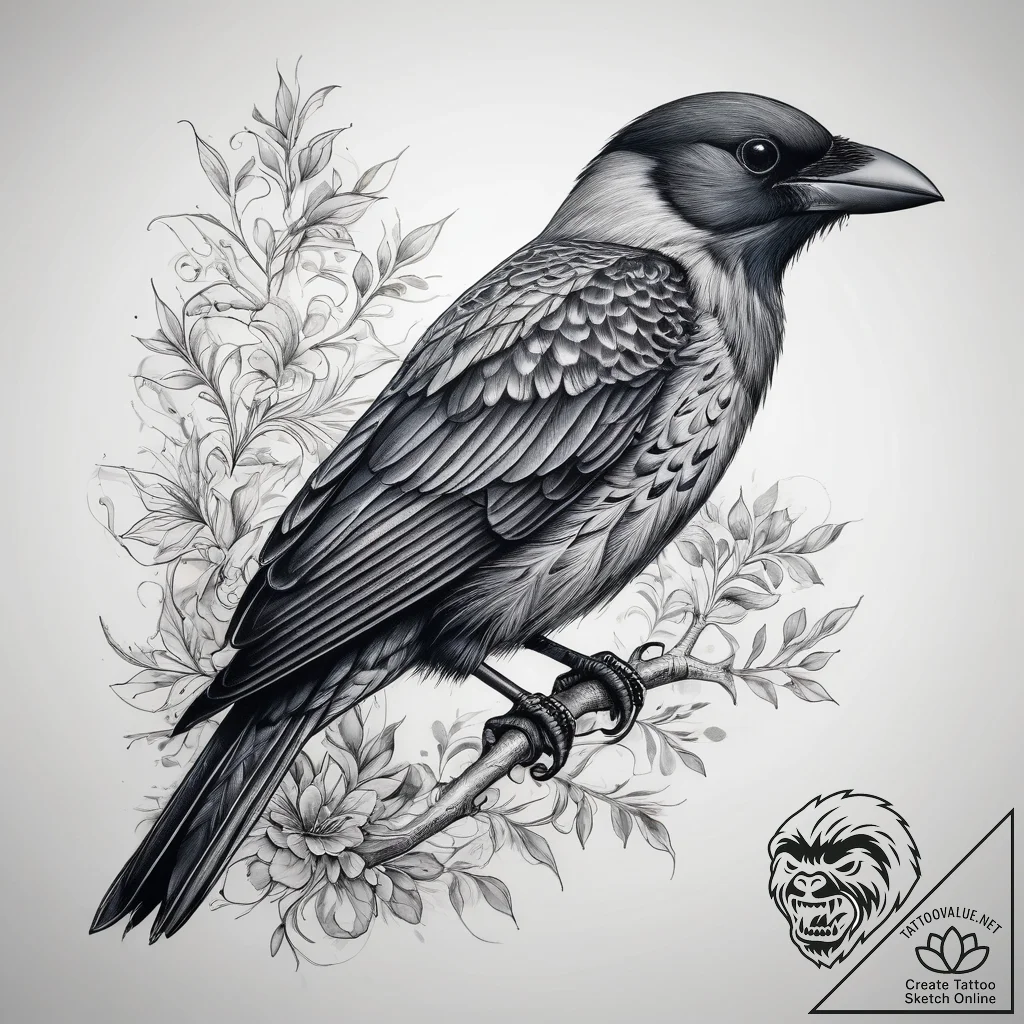 Tattoo sketch jackdaw, tattoo sketch design,... - tattoo sketch (№1758114839_0, 17.09.2025 13:13) — tattoovalue.net