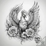 Tattoo sketch phoenix with a rose – tattoo sketch (№1758117570_0, 17.09.2025 13:59) — tattoovalue.net