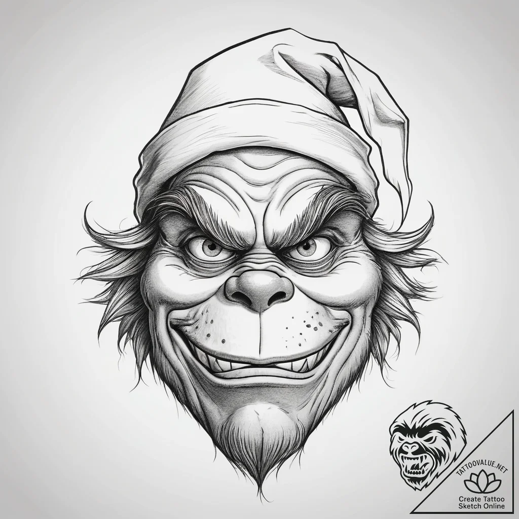 Tattoo sketch the grinch with a tail, tattoo... - tattoo sketch (№1758119139_0, 17.09.2025 14:25) — tattoovalue.net