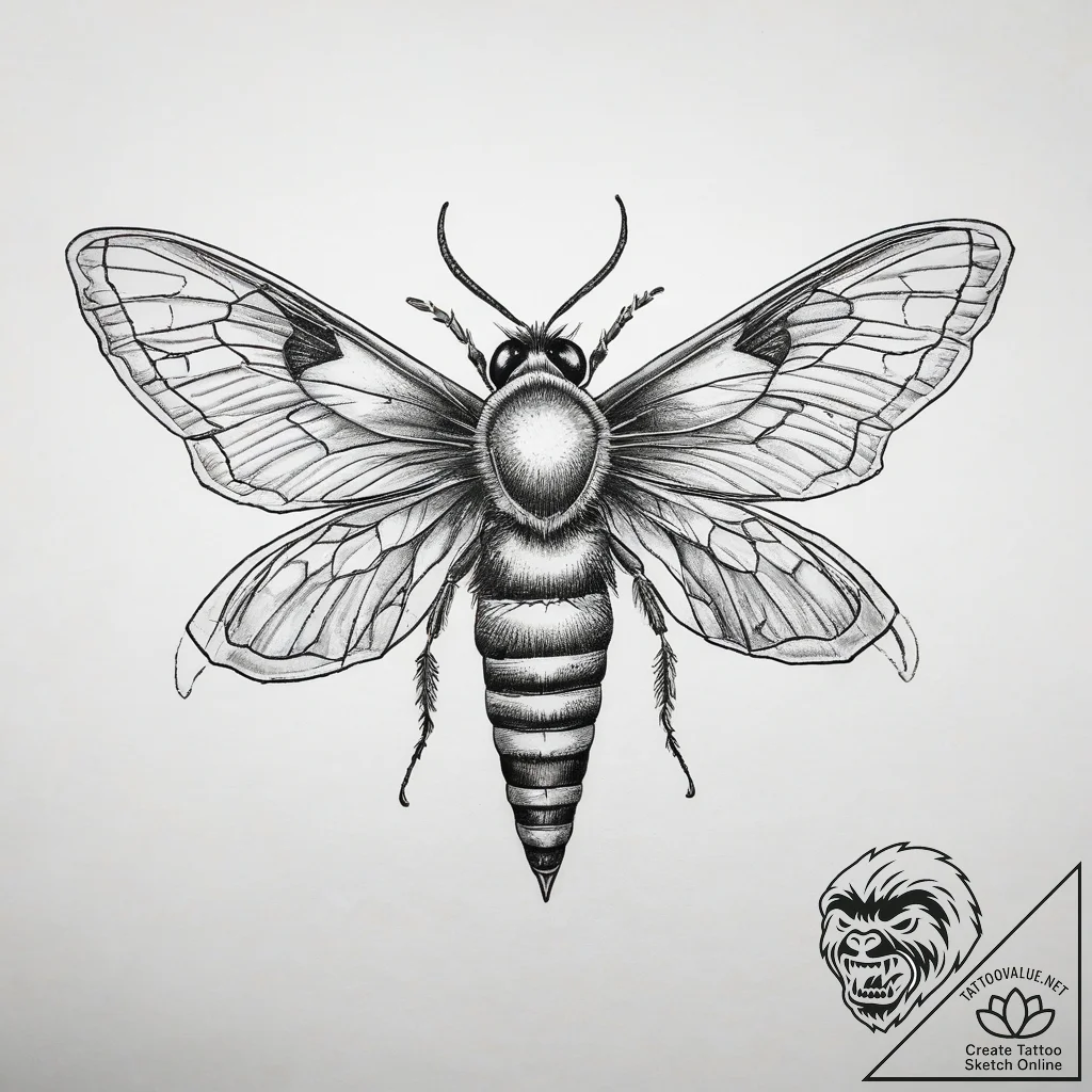 Tattoo sketch bee hawk-moth, tattoo line art,... - tattoo sketch (№1758121513_0, 17.09.2025 15:05) — tattoovalue.net