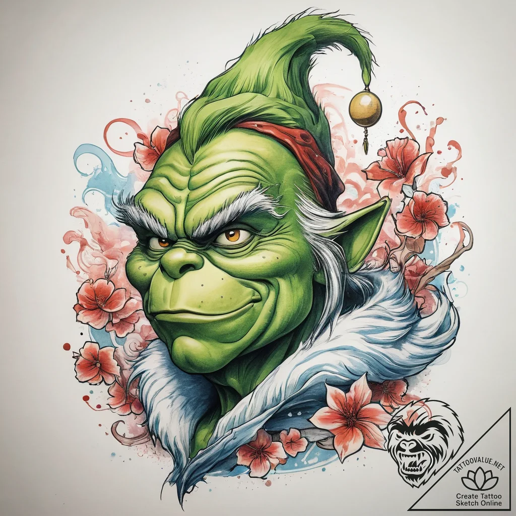 Tattoo sketch the grinch with a fur, artistic... - tattoo sketch (№1758121908_0, 17.09.2025 15:11) — tattoovalue.net