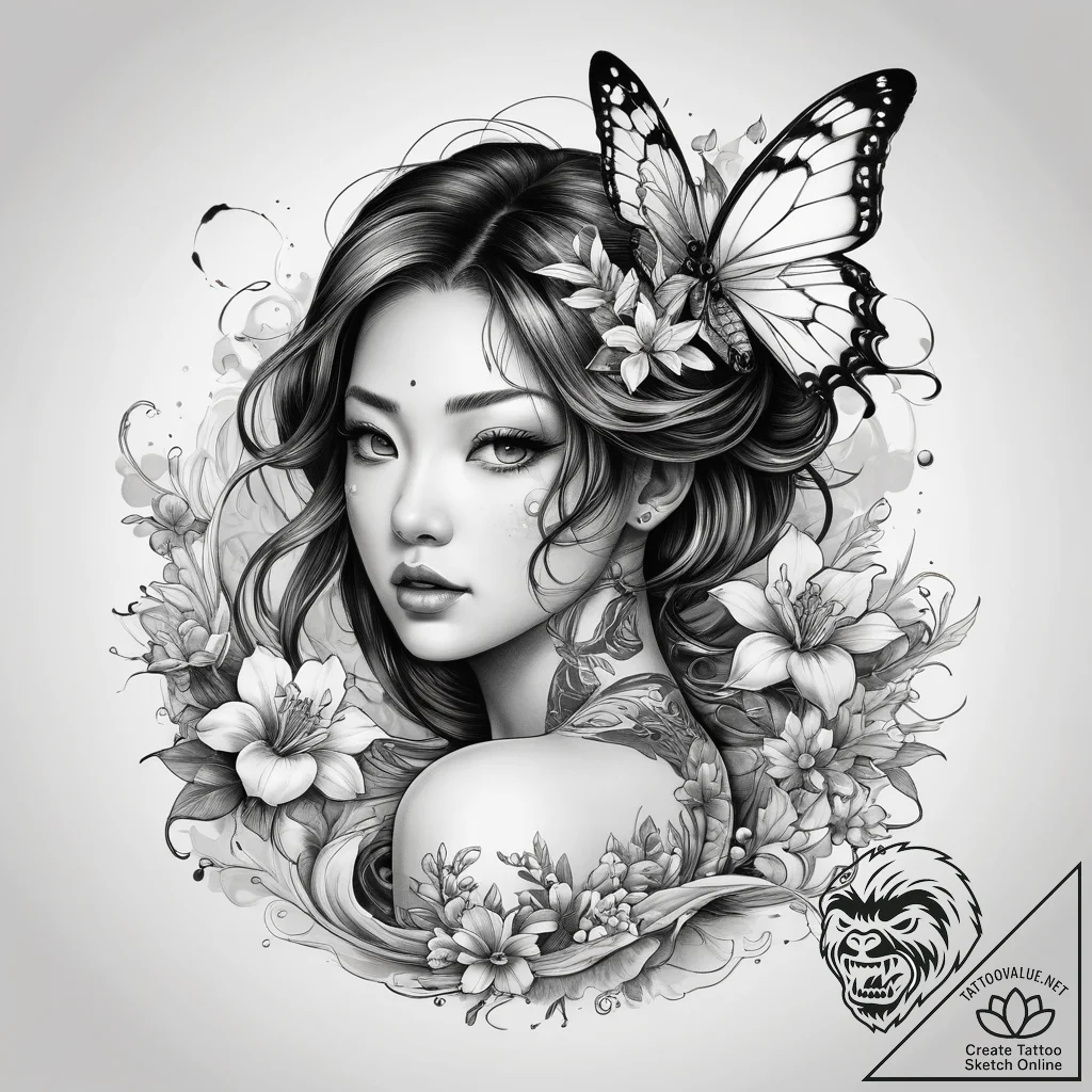 Tattoo sketch butterfly girl tattoo, concept... - tattoo sketch (№1758122505_0, 17.09.2025 15:21) — tattoovalue.net