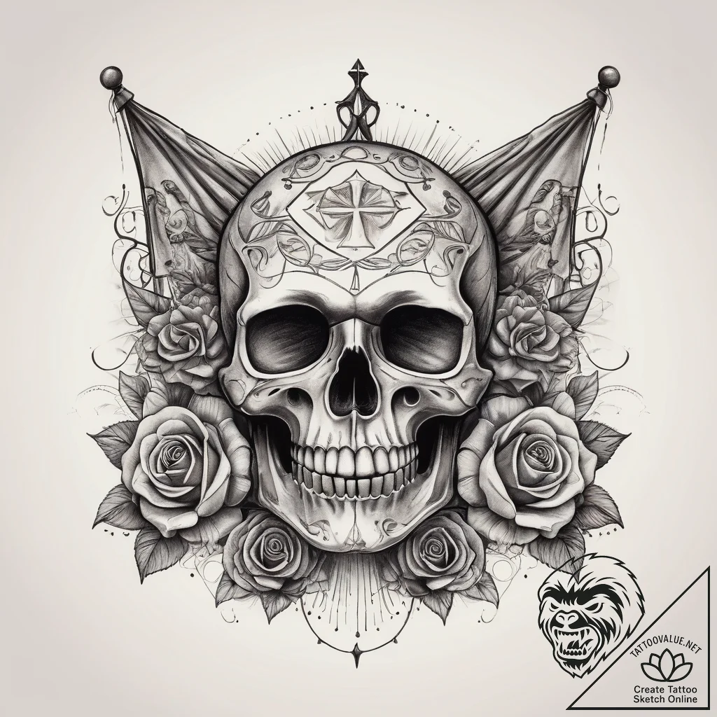 Tattoo sketch hernan cortes with a flag, ink... - tattoo sketch (№1758123493_0, 17.09.2025 15:38) — tattoovalue.net