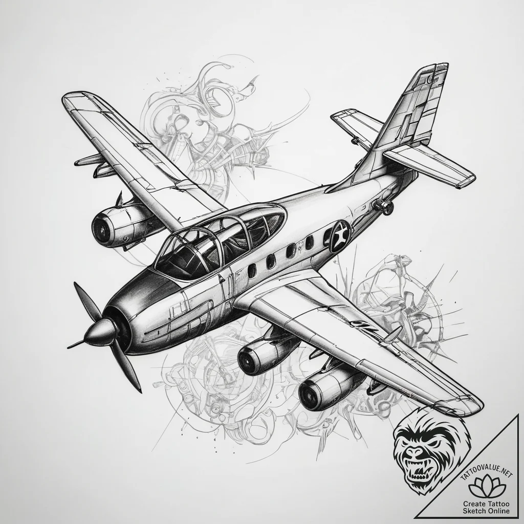 Tattoo sketch bomber plane - tattoo sketch (№1758124482_0, 17.09.2025 15:54) — tattoovalue.net