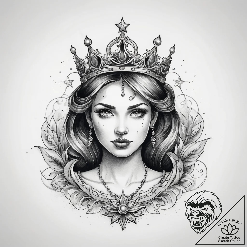 Tattoo sketch tiara with a star, ink illustra... - tattoo sketch (№1758125671_0, 17.09.2025 16:14) — tattoovalue.net