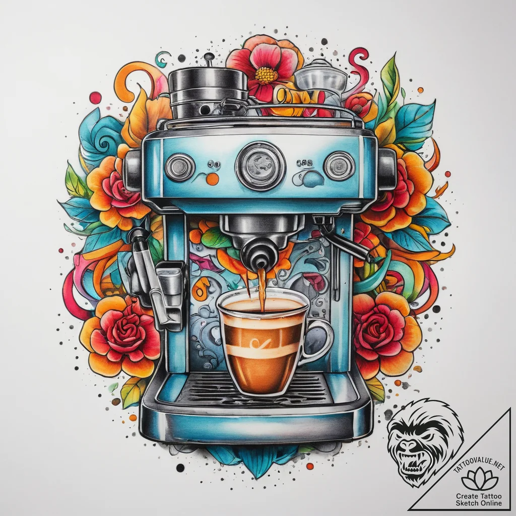 Tattoo sketch barista coffee machine, artisti... - tattoo sketch (№1758125877_0, 17.09.2025 16:17) — tattoovalue.net