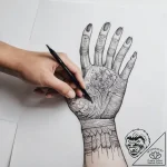 Tattoo sketch hands with a brush – tattoo sketch (№1758126888_0, 17.09.2025 16:34) — tattoovalue.net