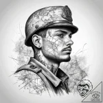 Tattoo sketch soldier with a map, tattoo line… – tattoo sketch (№1758128292_0, 17.09.2025 16:58) — tattoovalue.net