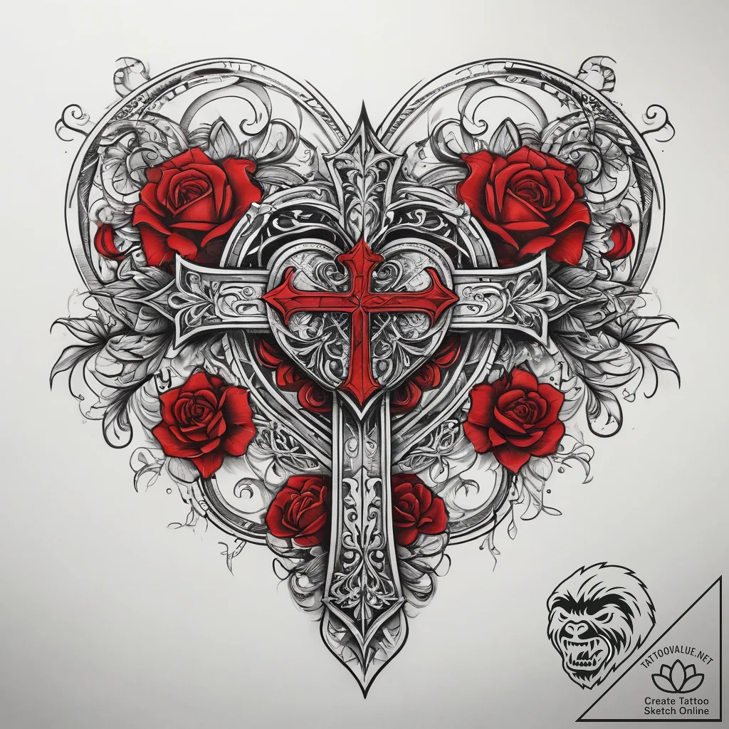 Tattoo sketch heart and cross, concept art fo... - tattoo sketch (№1758130277_0, 17.09.2025 17:31) — tattoovalue.net