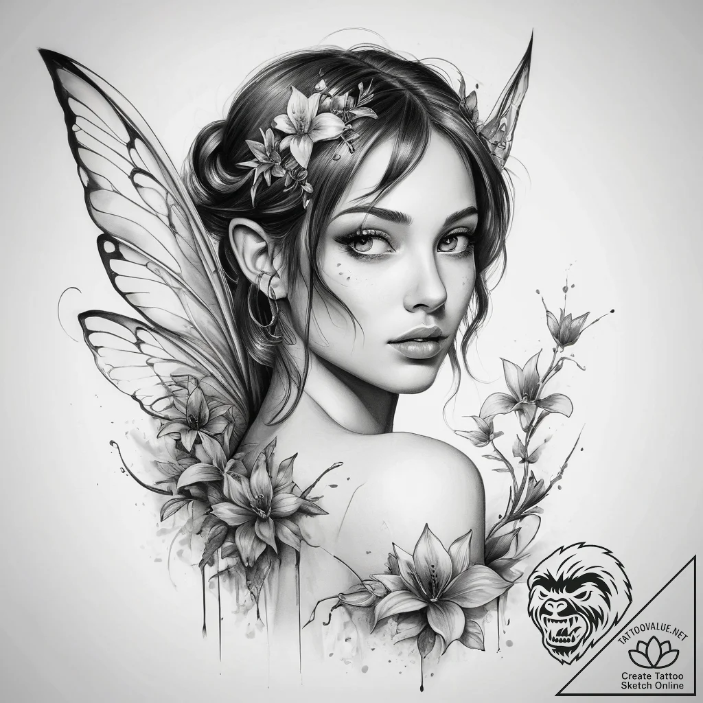 Tattoo sketch fairy tattoo - tattoo sketch (№1758131703_0, 17.09.2025 17:55) — tattoovalue.net