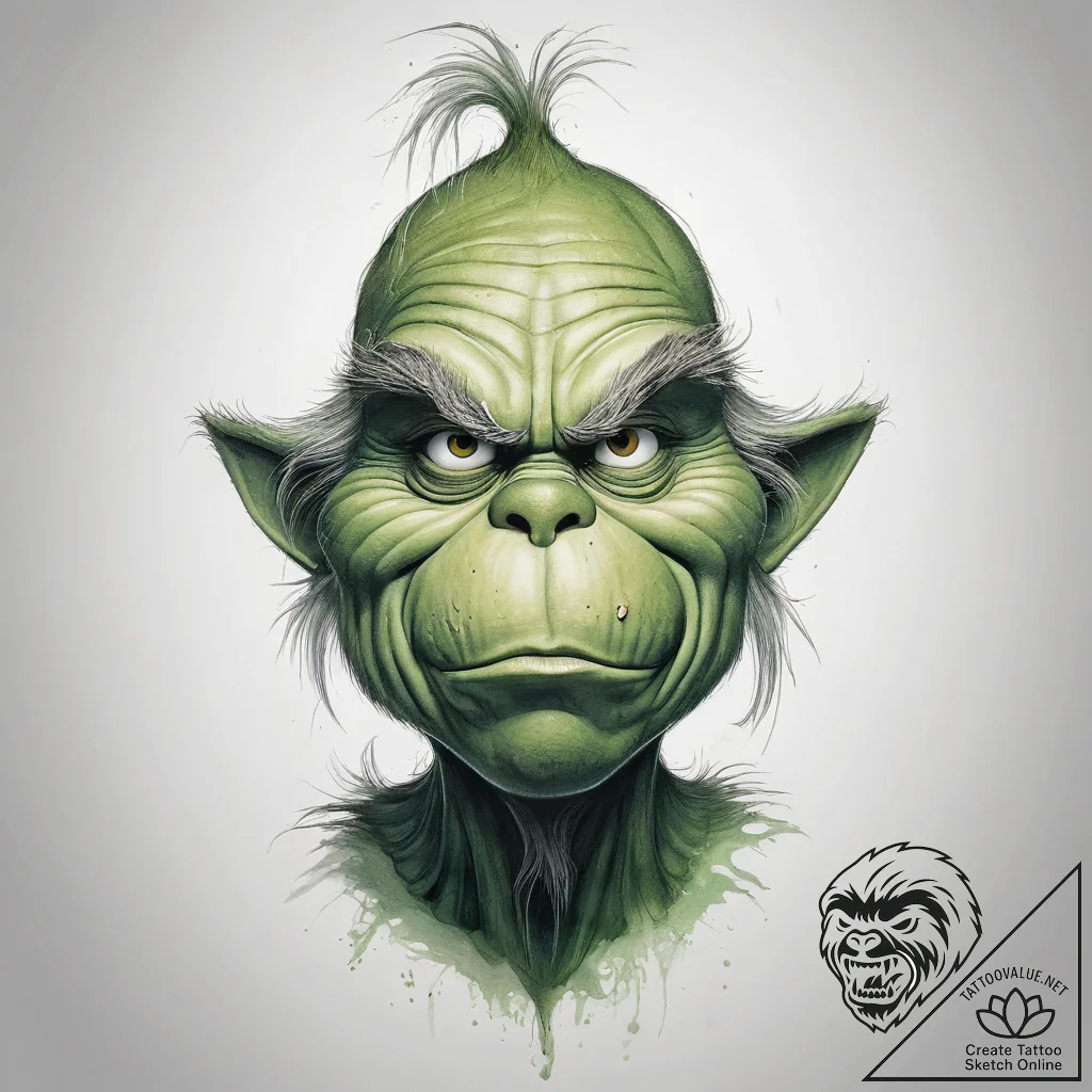 Tattoo sketch the grinch with a hand - tattoo sketch (№1758132499_0, 17.09.2025 18:08) — tattoovalue.net