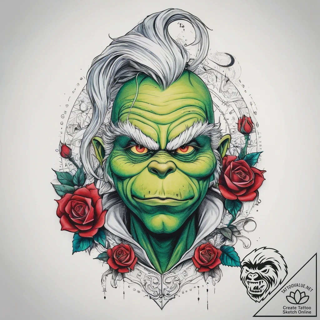 Tattoo sketch the grinch with a scale, tattoo... - tattoo sketch (№1758132910_0, 17.09.2025 18:15) — tattoovalue.net