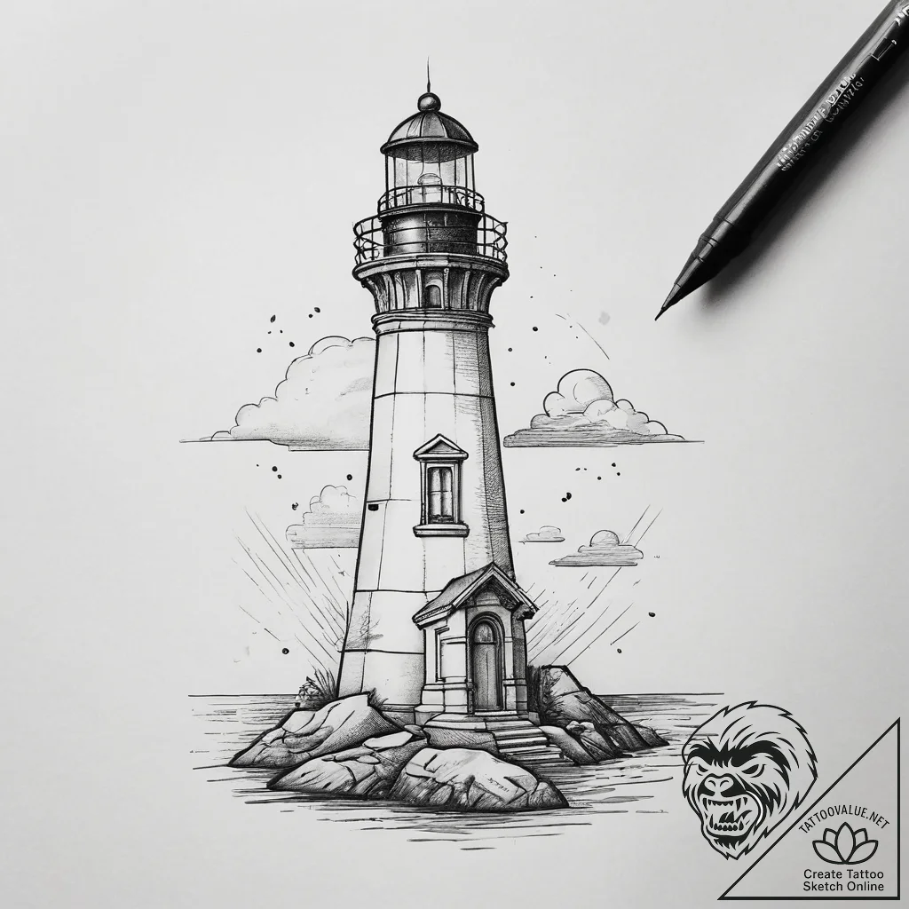 Tattoo sketch lighthouse, tattoo flash sheet... - tattoo sketch (№1758133908_0, 17.09.2025 18:31) — tattoovalue.net