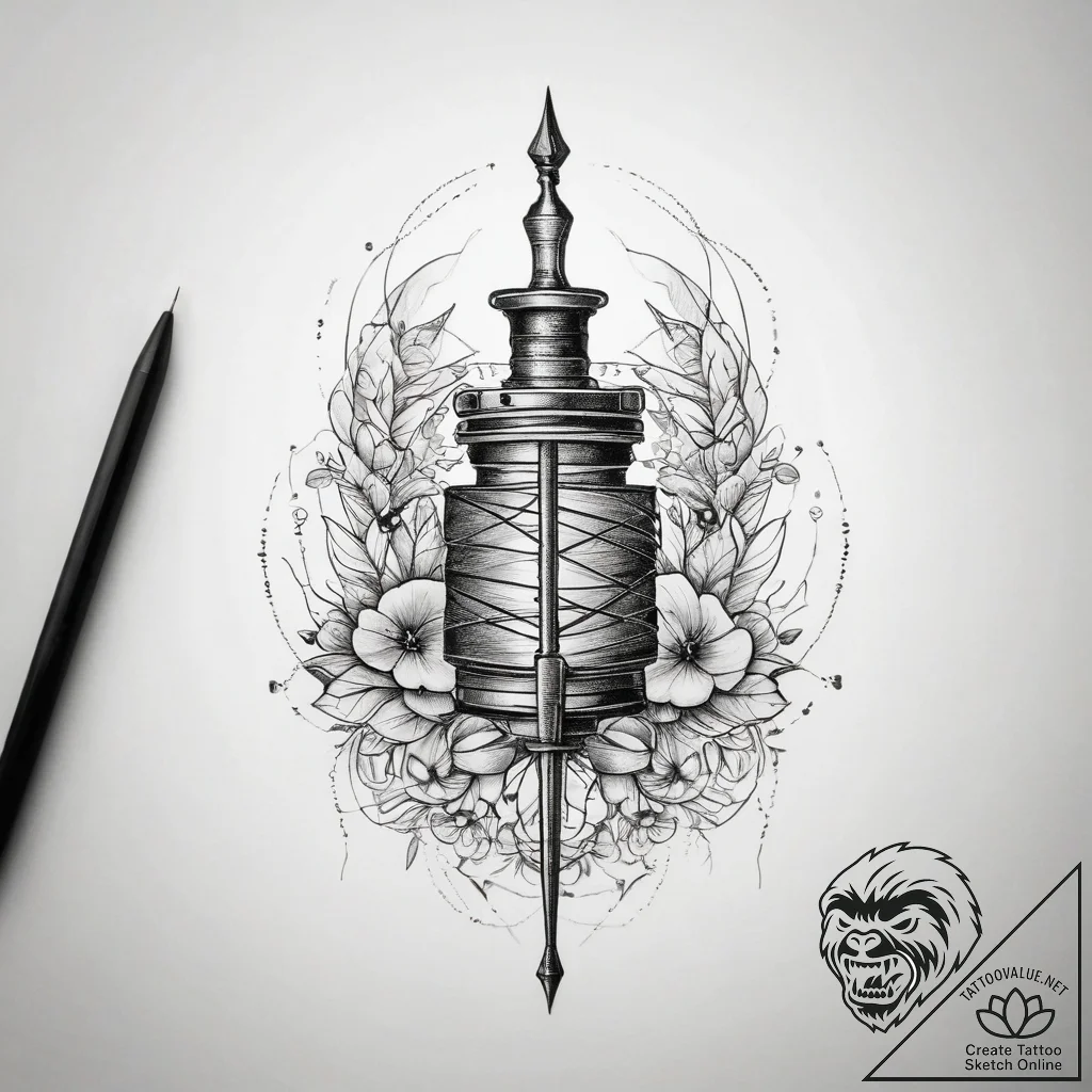 Tattoo sketch tailor needle and thread - tattoo sketch (№1758135365_0, 17.09.2025 18:56) — tattoovalue.net