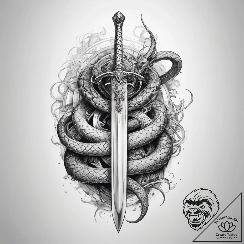 Tattoo sketch sword with a snake - tattoo sketch (№1758136567_0, 17.09.2025 19:16) — tattoovalue.net