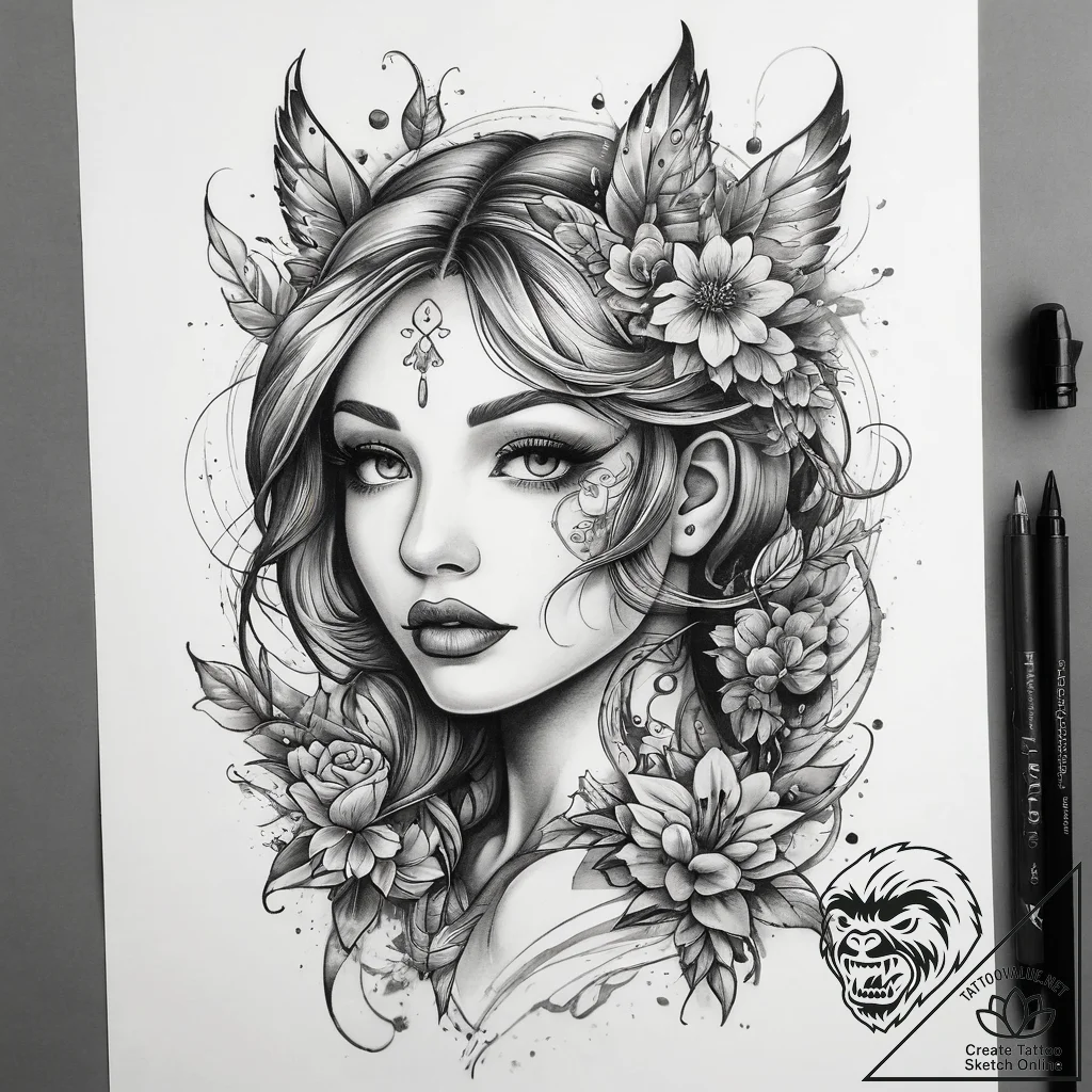 Tattoo sketch nymph tattoo, ink illustration... - tattoo sketch (№1758137973_0, 17.09.2025 19:39) — tattoovalue.net