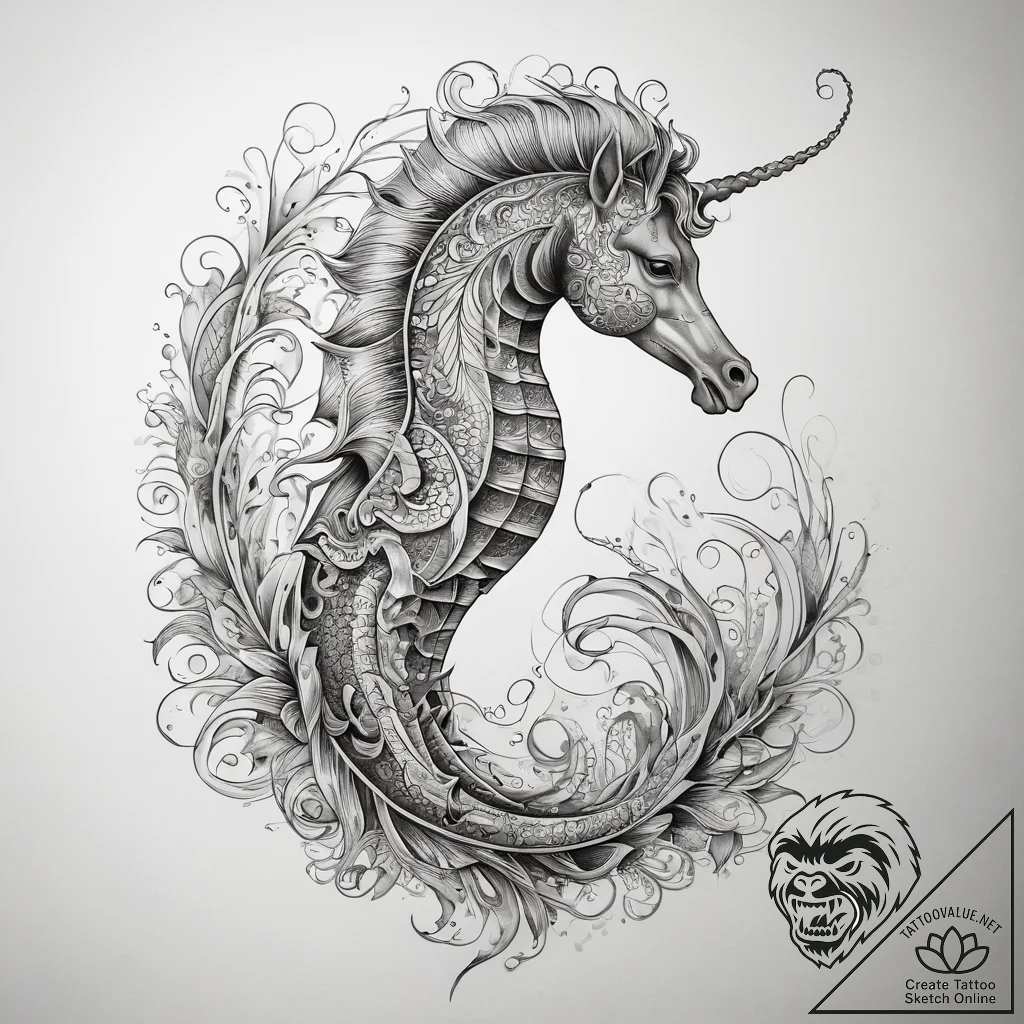 Tattoo sketch hippocampus, concept art for ta... - tattoo sketch (№1758139569_0, 17.09.2025 20:06) — tattoovalue.net
