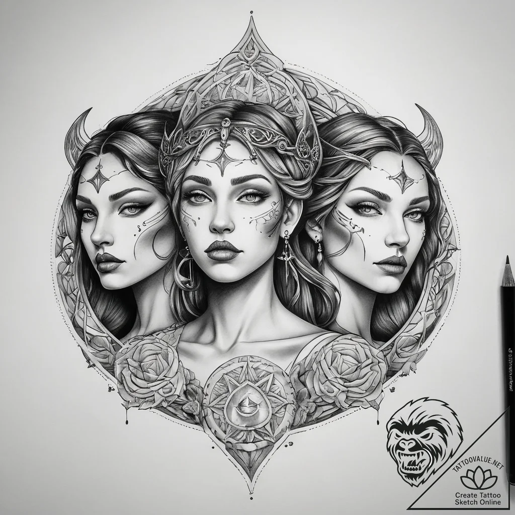 Tattoo sketch triple goddess, tattoo drawing... - tattoo sketch (№1758141159_0, 17.09.2025 20:32) — tattoovalue.net