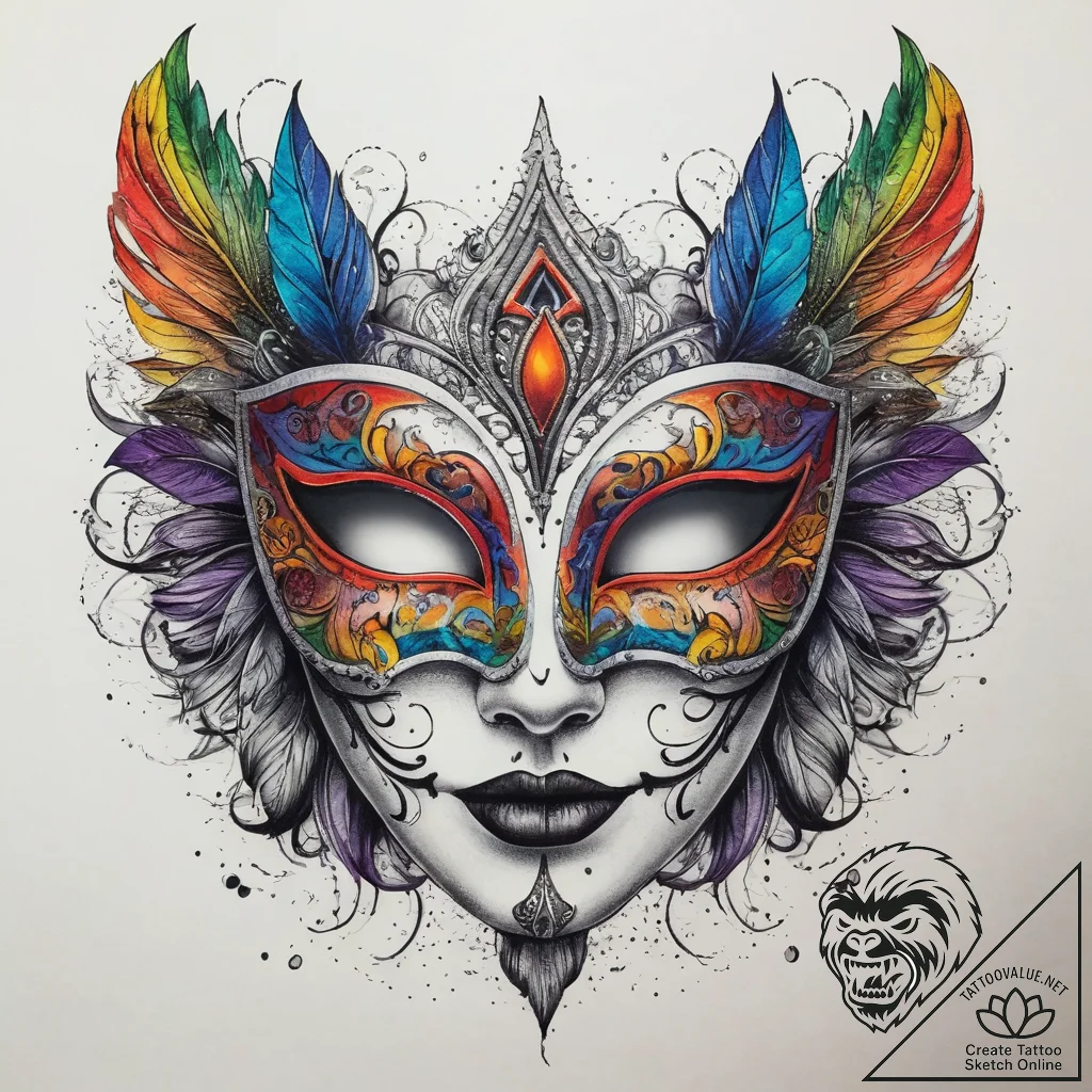 Tattoo sketch masquerade mask, concept art fo... - tattoo sketch (№1758141360_0, 17.09.2025 20:36) — tattoovalue.net