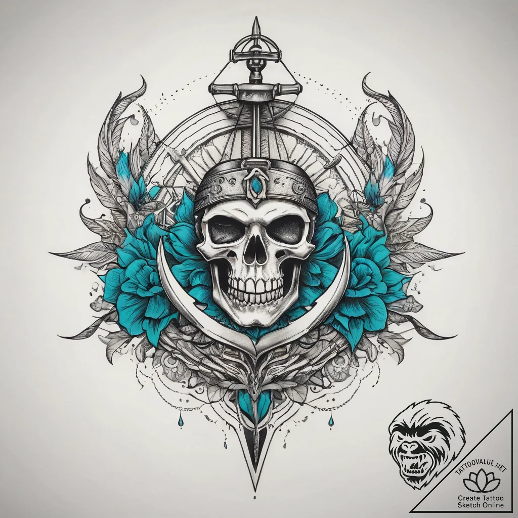 Tattoo sketch turquoise, ink illustration for... - tattoo sketch (№1758142363_0, 17.09.2025 20:52) — tattoovalue.net