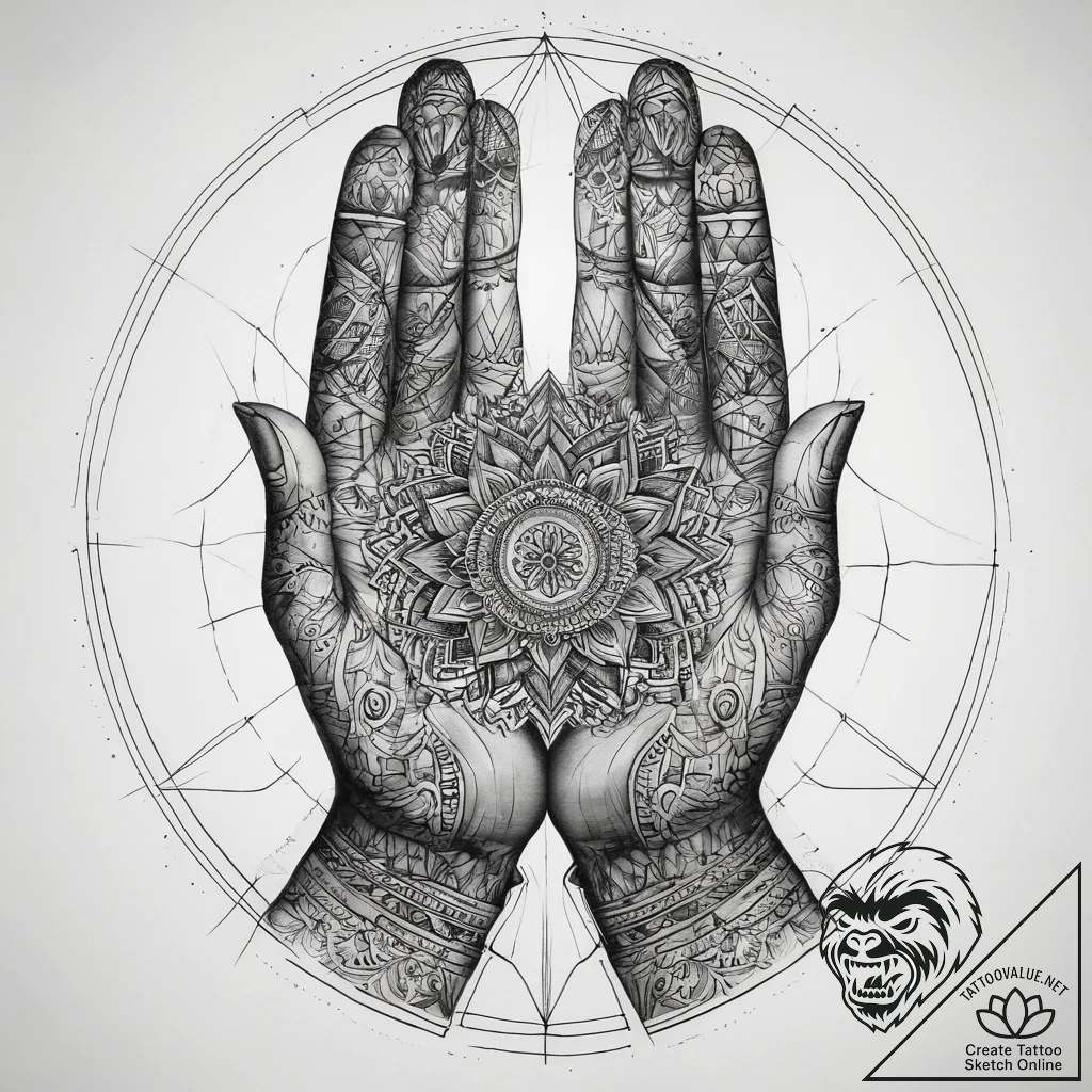 Tattoo sketch hands in prayer, tattoo line ar... - tattoo sketch (№1758142981_0, 17.09.2025 21:03) — tattoovalue.net