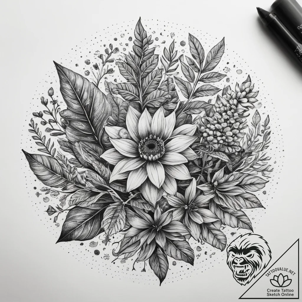 Tattoo sketch magical herb, tattoo flash shee... - tattoo sketch (№1758144195_0, 17.09.2025 21:23) — tattoovalue.net