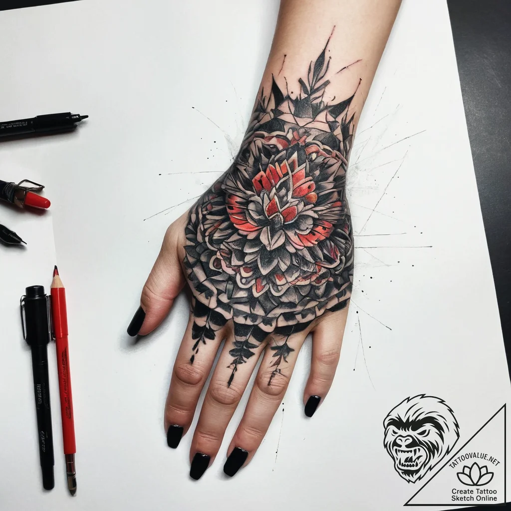 Tattoo sketch hands with a brush, concept art... - tattoo sketch (№1758144400_0, 17.09.2025 21:26) — tattoovalue.net
