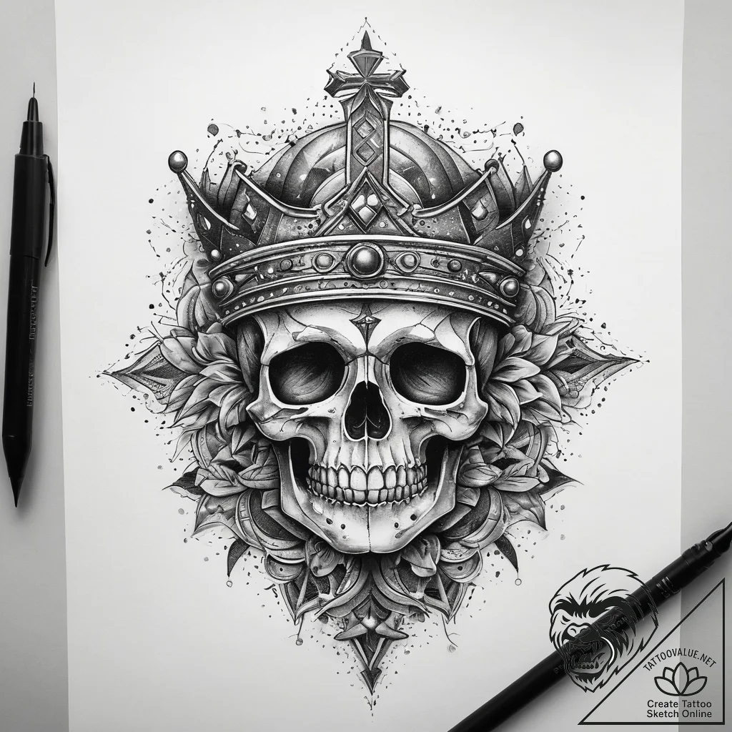 Tattoo sketch череп с короной, artistic tatto... - tattoo sketch (№1758144598_0, 17.09.2025 21:29) — tattoovalue.net