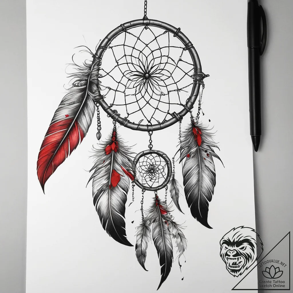 Tattoo sketch feather with a dreamcatcher, co... - tattoo sketch (№1758149455_0, 17.09.2025 22:50) — tattoovalue.net