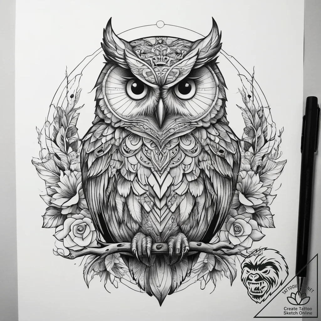 Tattoo sketch neo-traditional филин, tattoo d... - tattoo sketch (№1758154643_0, 18.09.2025 00:17) — tattoovalue.net