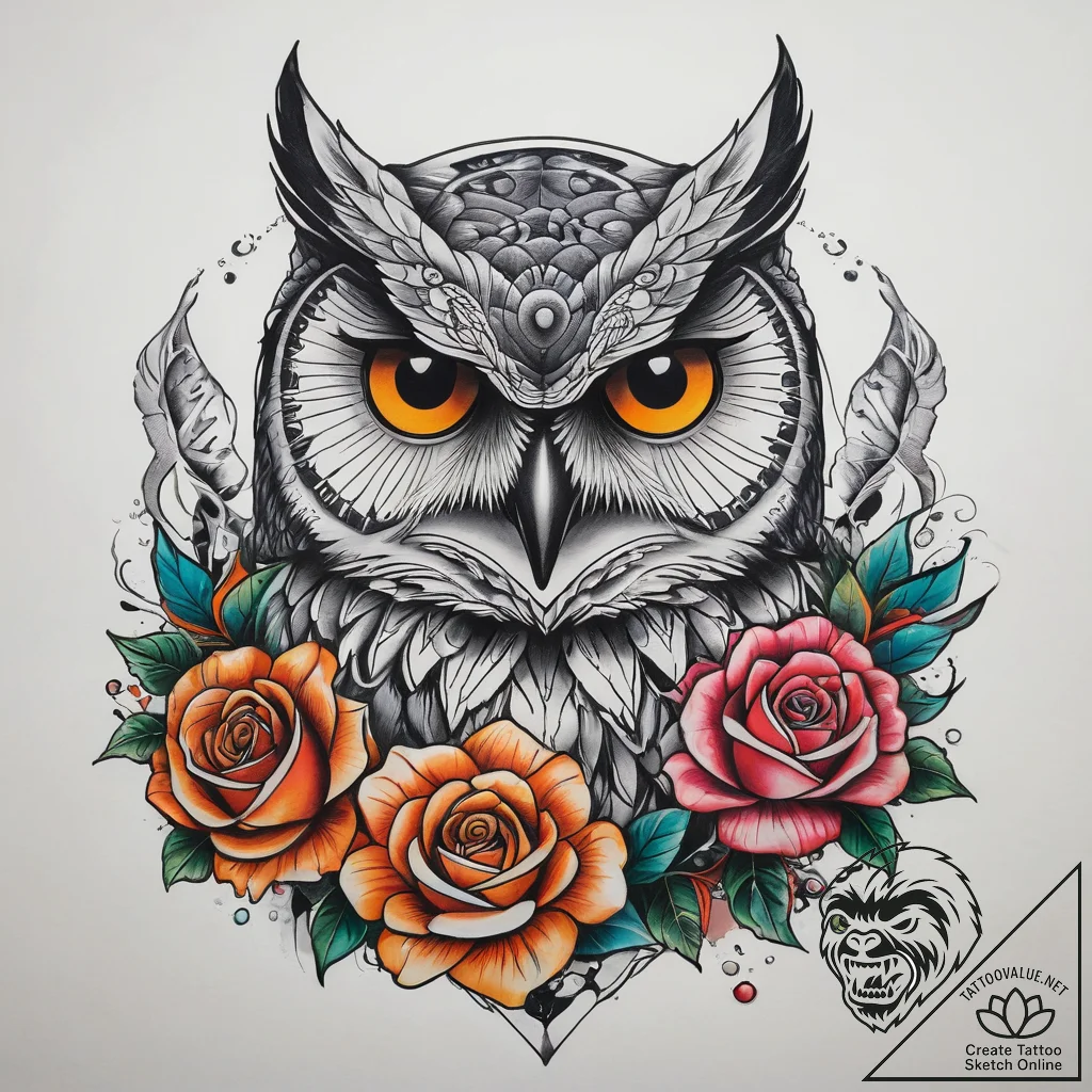 Tattoo sketch neo-traditional филин, artistic... - tattoo sketch (№1758157045_0, 18.09.2025 00:57) — tattoovalue.net