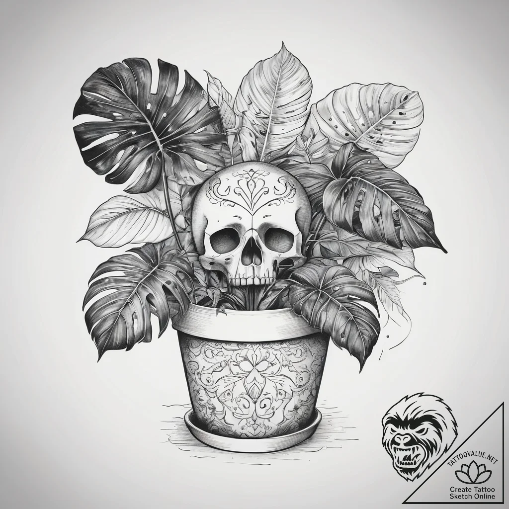 Tattoo sketch monstera plant in a pot, tattoo... - tattoo sketch (№1758157249_0, 18.09.2025 01:00) — tattoovalue.net