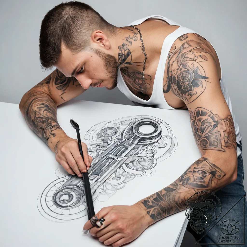 Tattoo sketch engineer a person with a wrench - tattoo sketch (№1758157842_0, 18.09.2025 01:10) — tattoovalue.net