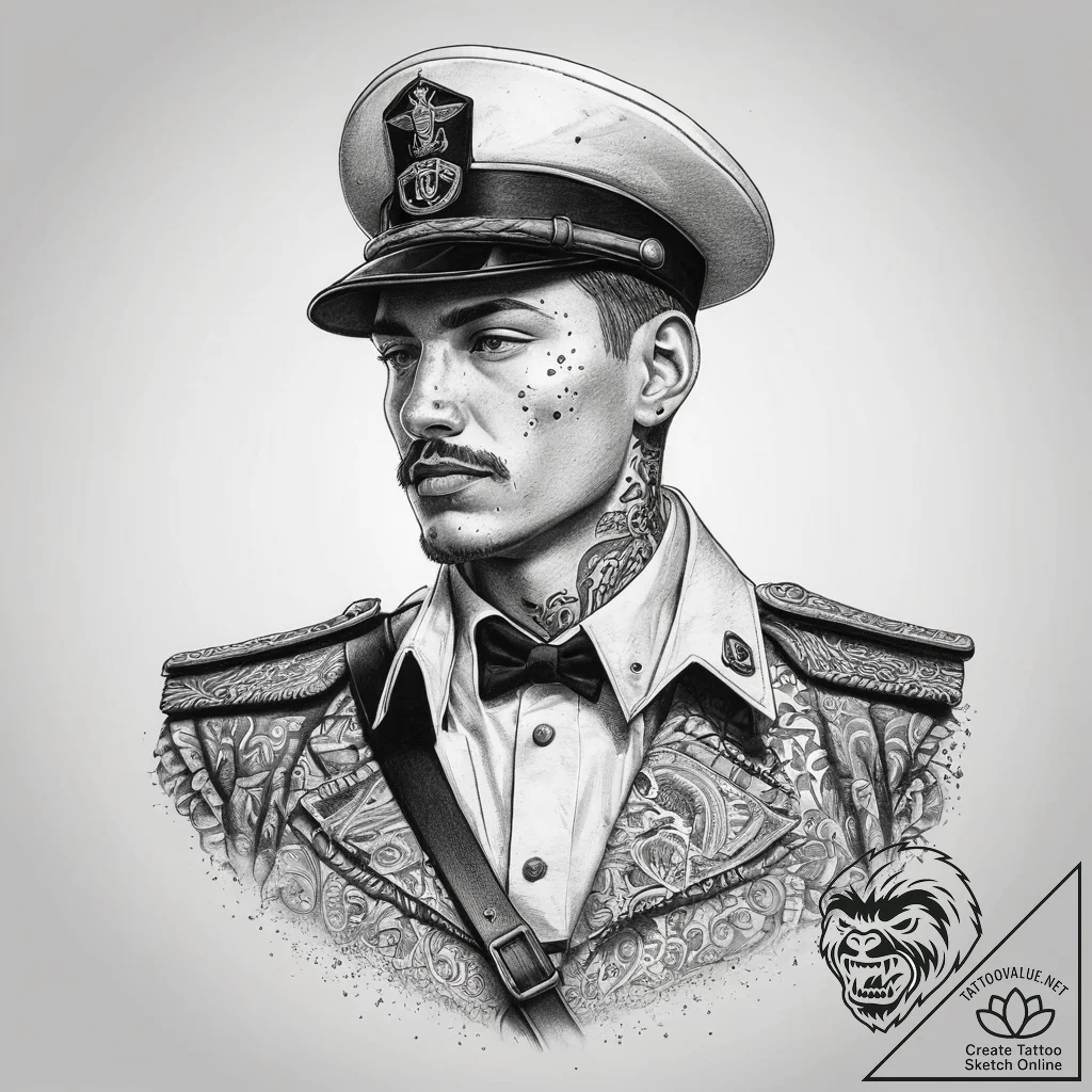 Tattoo sketch soldier with a brush, ink illus... - tattoo sketch (№1758159447_0, 18.09.2025 01:37) — tattoovalue.net