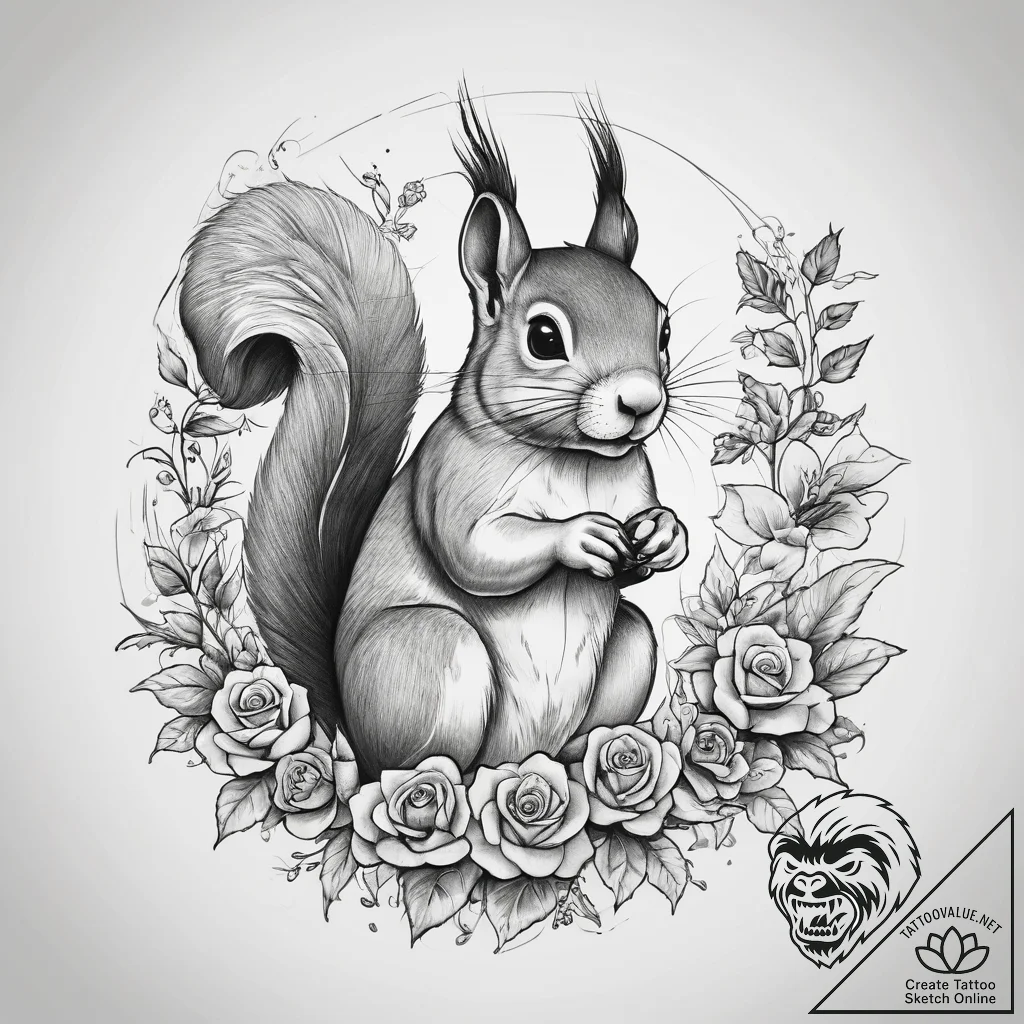 Tattoo sketch puns a squirrel that says "i'm... - tattoo sketch (№1758159838_0, 18.09.2025 01:43) — tattoovalue.net