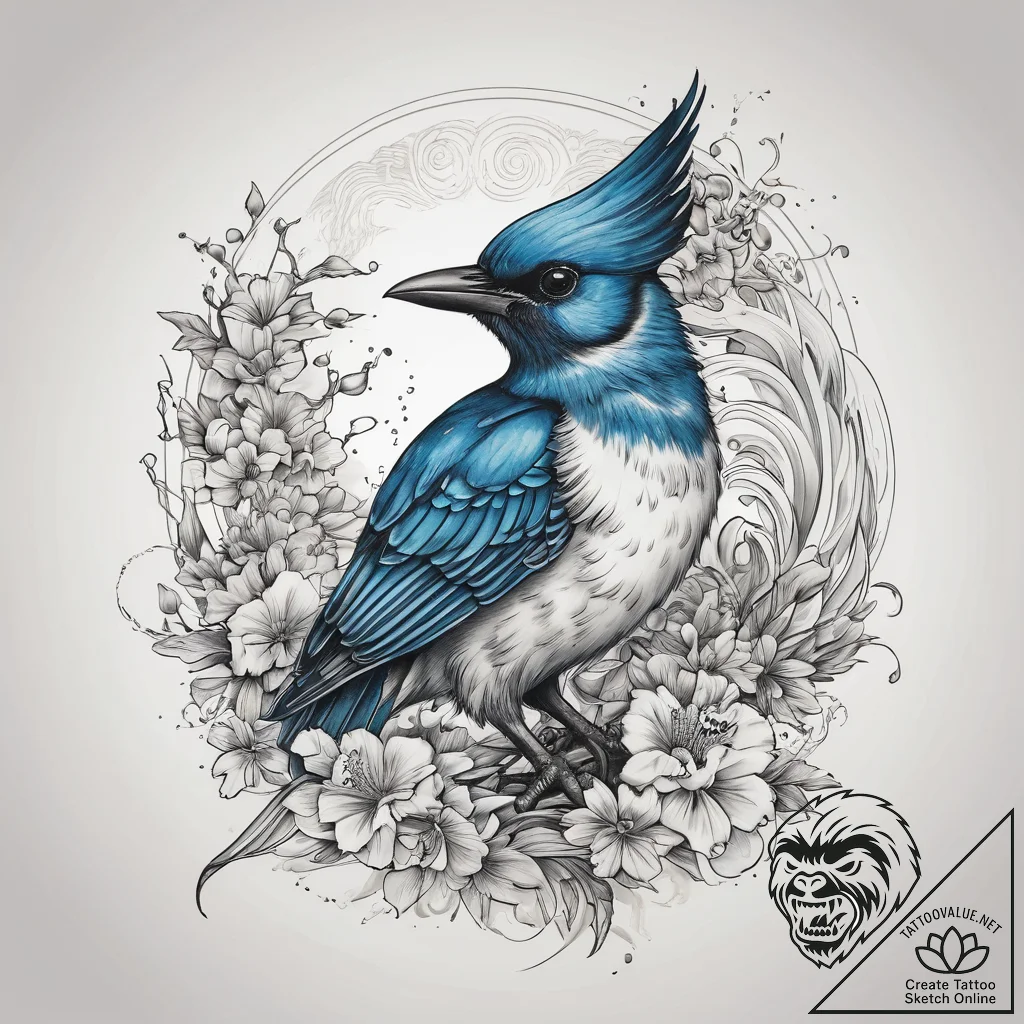 Tattoo sketch stellar's jay, tattoo flash she... - tattoo sketch (№1758160044_0, 18.09.2025 01:47) — tattoovalue.net