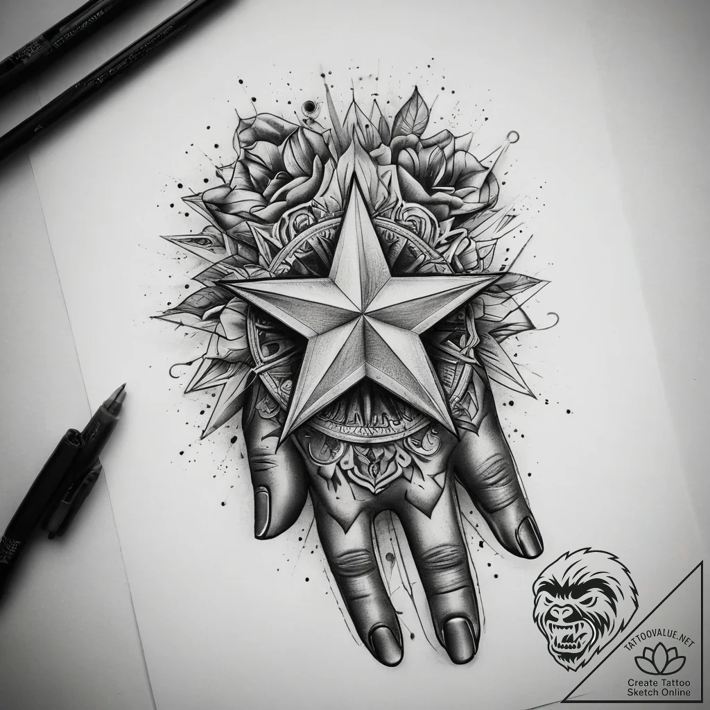 Tattoo sketch gloves with a star, tattoo draw... - tattoo sketch (№1758160835_0, 18.09.2025 02:00) — tattoovalue.net