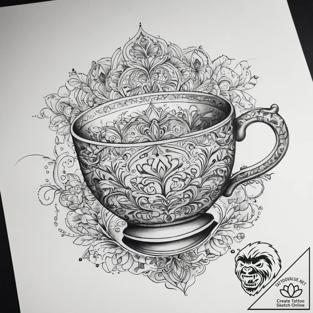 Tattoo sketch teacup, artistic tattoo sketch,... - tattoo sketch (№1758161645_0, 18.09.2025 02:14) — tattoovalue.net