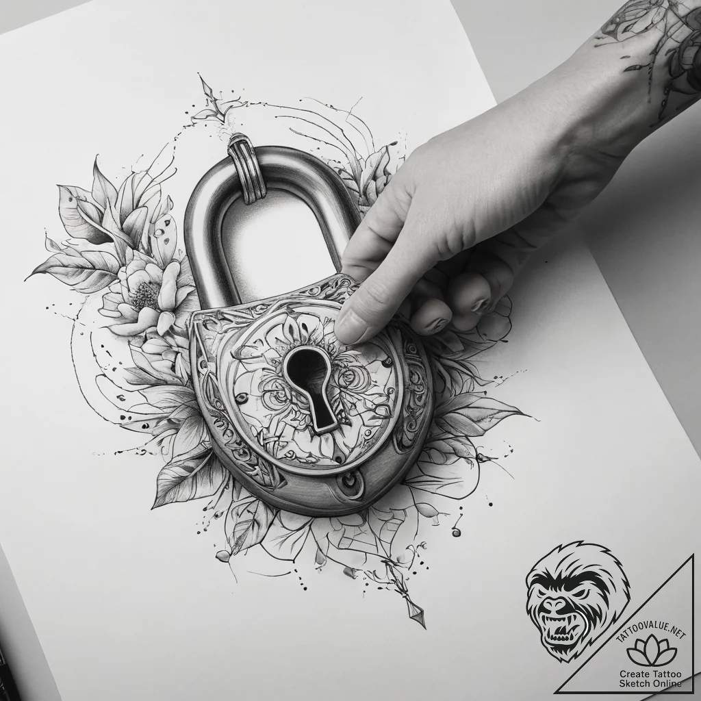 Tattoo hands with a lock, tattoo line art, fi... - tattoo sketch (№1758161842_0, 18.09.2025 02:17) — tattoovalue.net